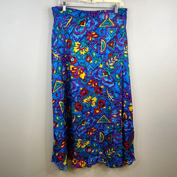 Vintage Y2K Tanner Art To Wear Floral Silk Maxi Skirt Size 16 Iridescent Formal - Picture 1 of 12